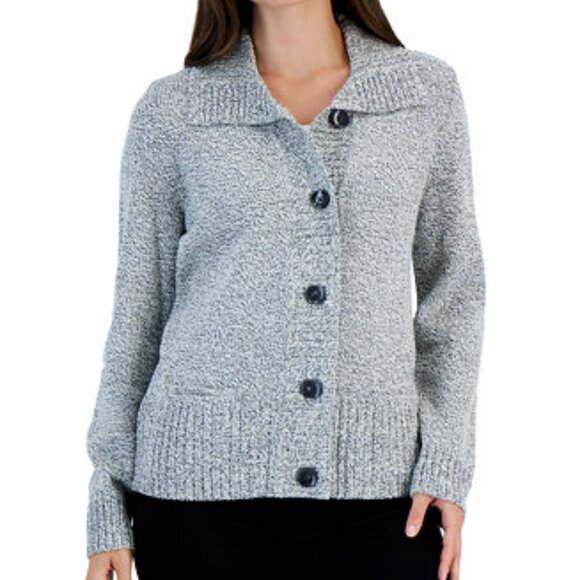 Karen Scott Petite Button Front Marled Cardigan Sweater - Picture 2 of 7